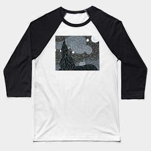 Black and white Starry Night Baseball T-Shirt